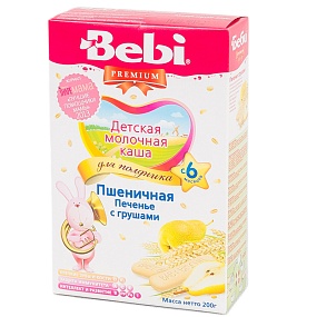 Bebi Premium каша молочная для полдника пшеничная печенье с грушами (с 6 мес) 200 гр