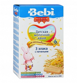 Bebi Premium каша молочная 3 злака с печеньем (с 6 мес) 200 гр