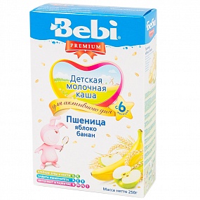 Bebi Premium каша молочная пшеничная с яблоком и бананом (с 6 мес) 200 гр