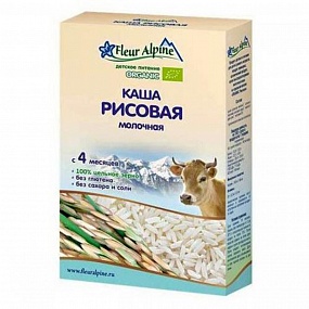 Fleur Alpine Органик каша рисовая (с 4 мес) на коровьем молоке 200 гр