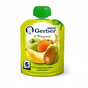 Gerber 4 фрукта 90 гр