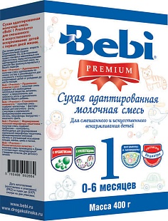 Bebi Premium 1 сухая молочная смесь с рождения 400 гр. Картон